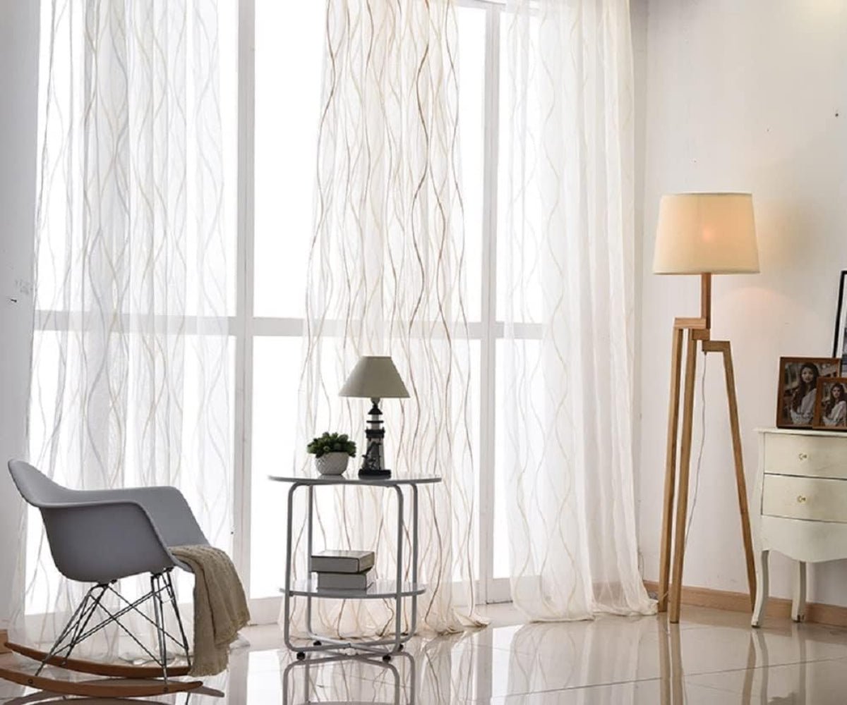 Rod Pocket Wave Stripe Curtain Tulle 2 Panels - Anna's Linens