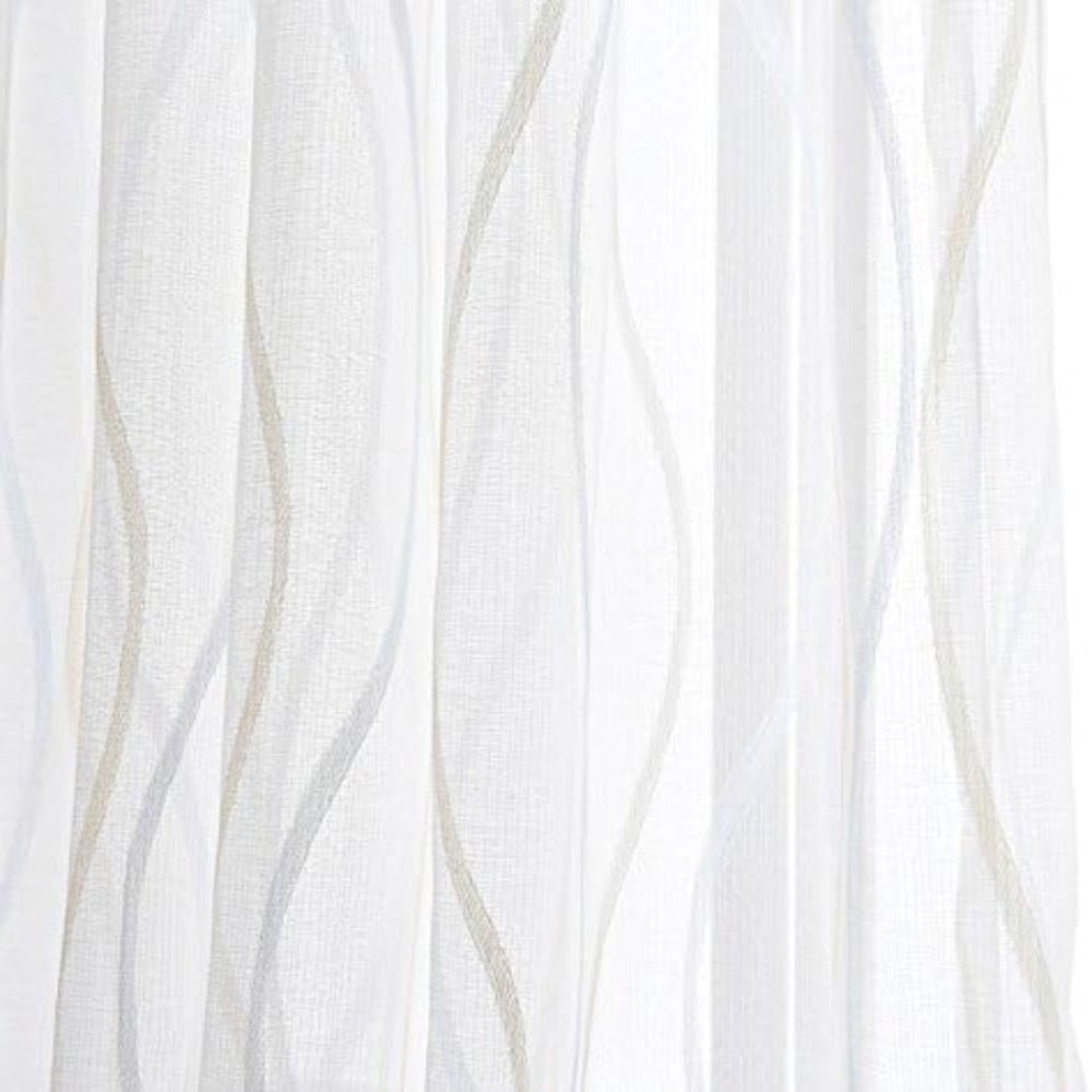Rod Pocket Wave Stripe Curtain Tulle 2 Panels - Anna's Linens