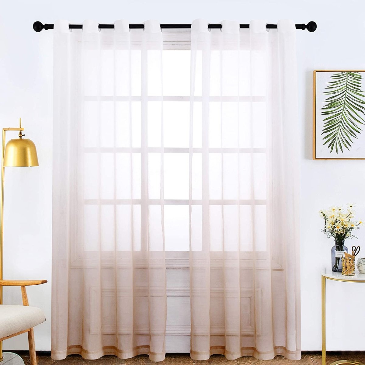 Semi Sheer Soft Linen Curtains Voile Grommet Set of 2 - Anna's Linens