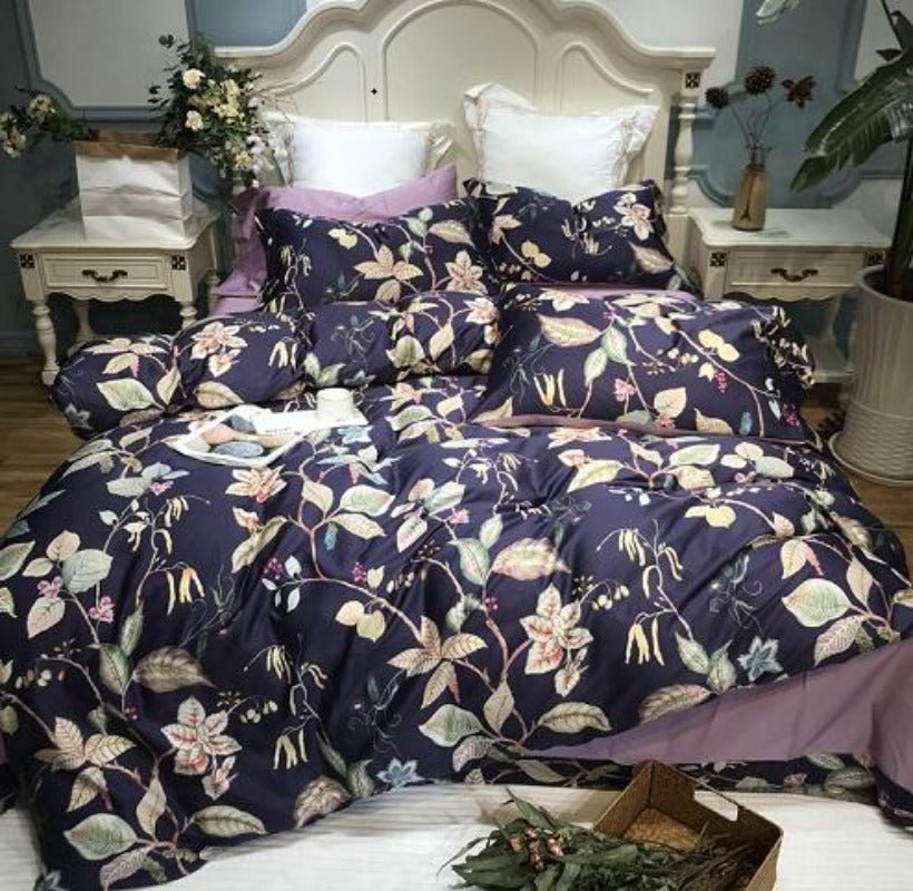 Silk Egyptian Cotton Birds Plant Duvet Cover 4 pcs Bedding Set - Anna's Linens