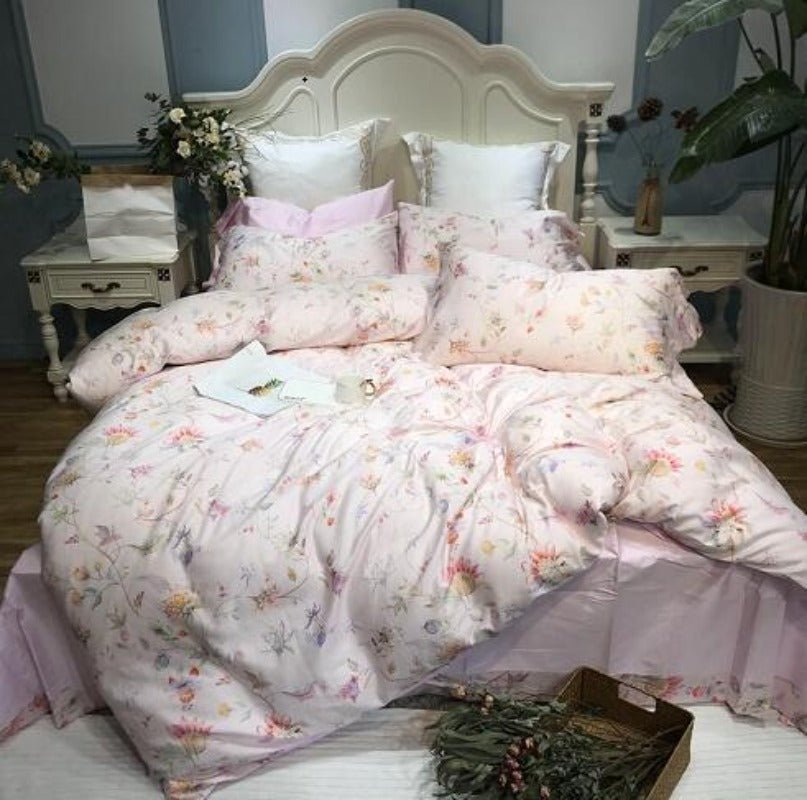 Silk Egyptian Cotton Birds Plant Duvet Cover 4 pcs Bedding Set - Anna's Linens