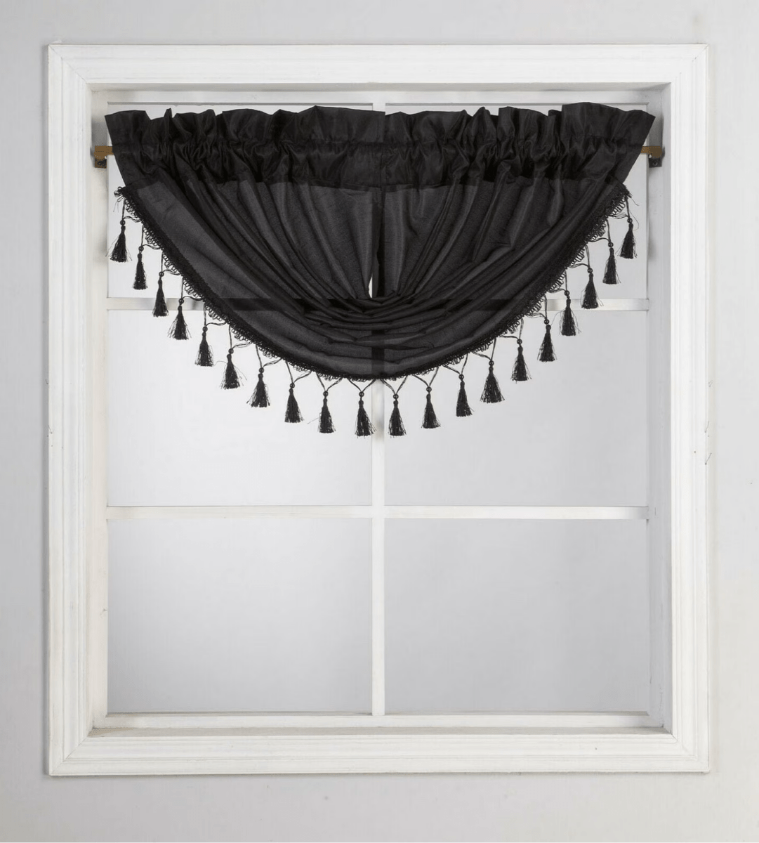 Silk Semi Sheer Waterfall Valance Swag Window Curtain Tassel Decorative Trim 48" X 38" - Anna's Linens