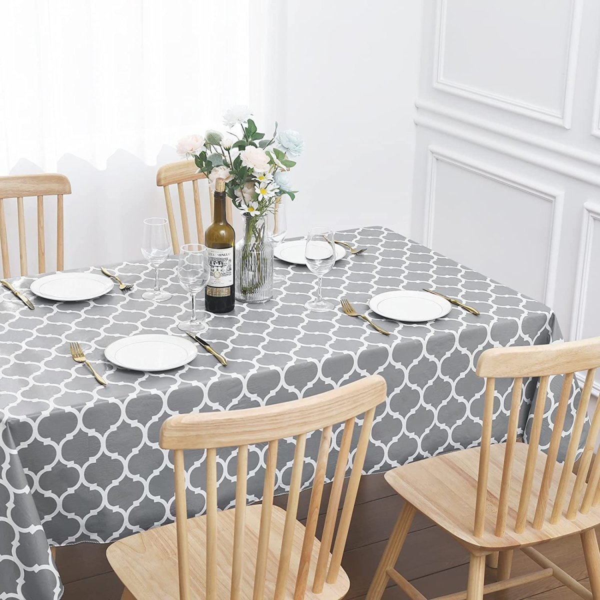 Waterproof Vinyl Flannel Wipeable Spill - proof Tablecloth - Anna's Linens