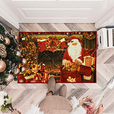 Christmas Runner Rug Santa Welcome Front Door Mat Indoor Outdoor Non Slip Doormat Xmas Holiday Decor Carpet for Living Room Bedroom Bath Kitchen Entrance - Anna's Linens Store