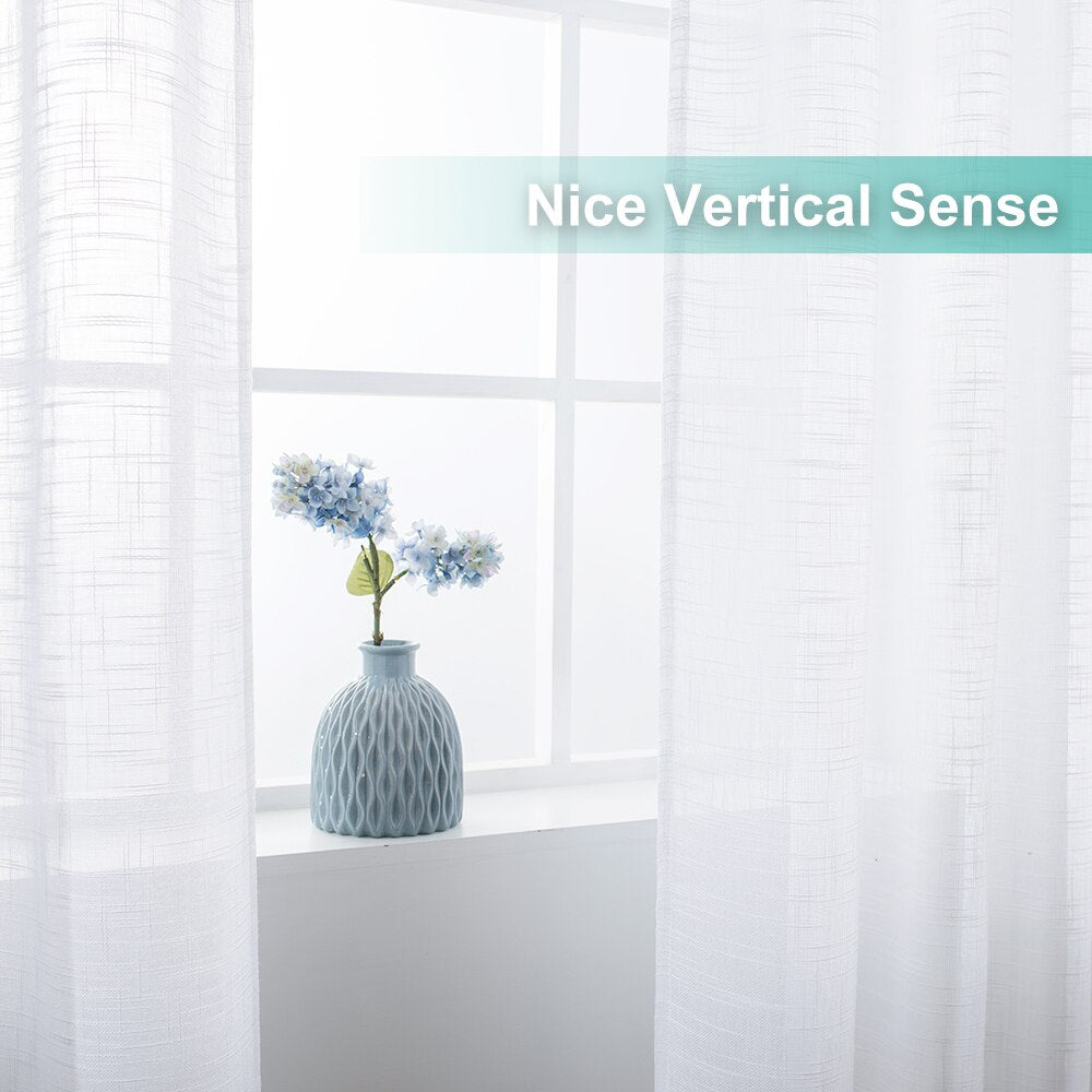 1 Pair Sheer Linen Textured Look Drapes Sliding Doors Windows Tulle Curtain - Anna's Linens