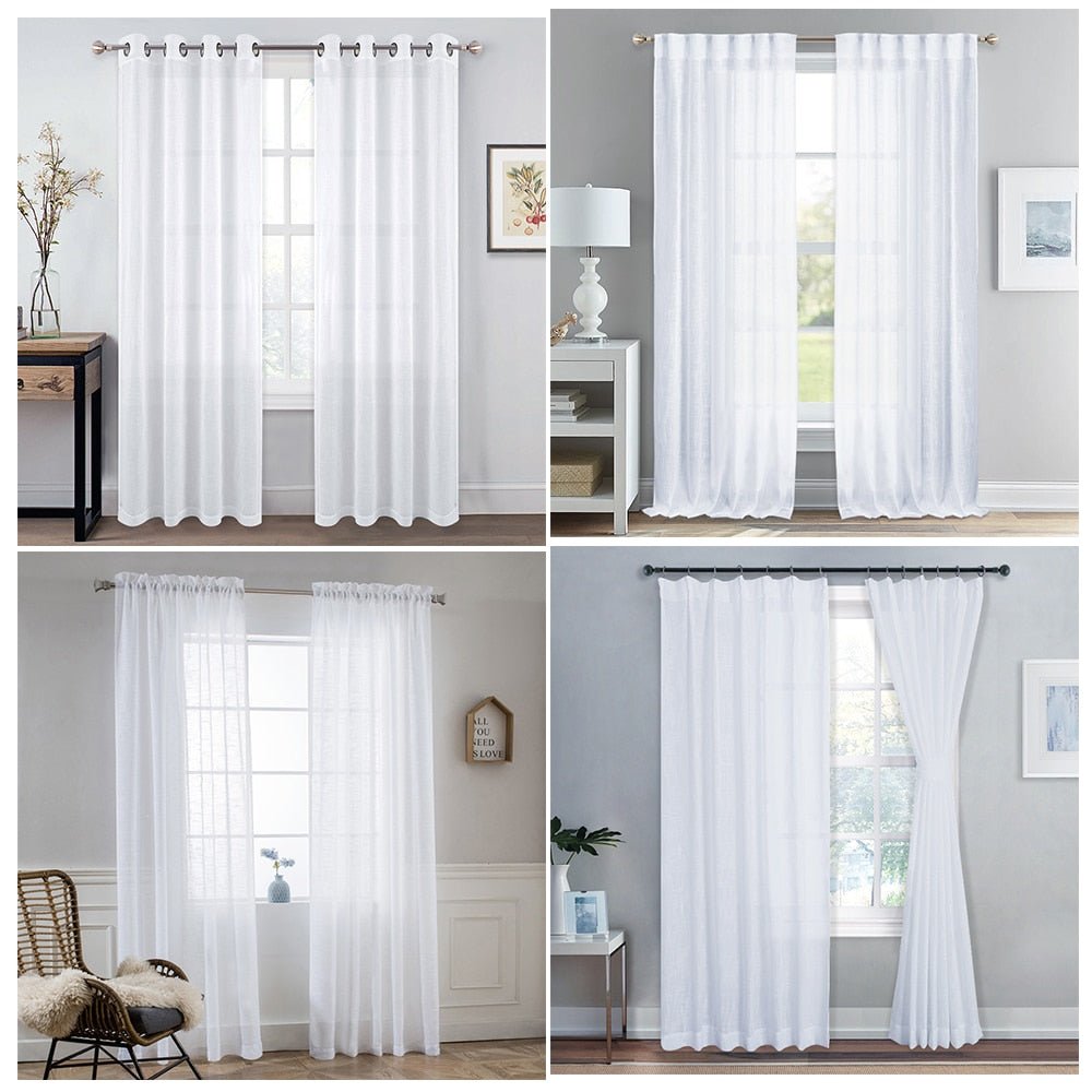 1 Pair Sheer Linen Textured Look Drapes Sliding Doors Windows Tulle Curtain - Anna's Linens