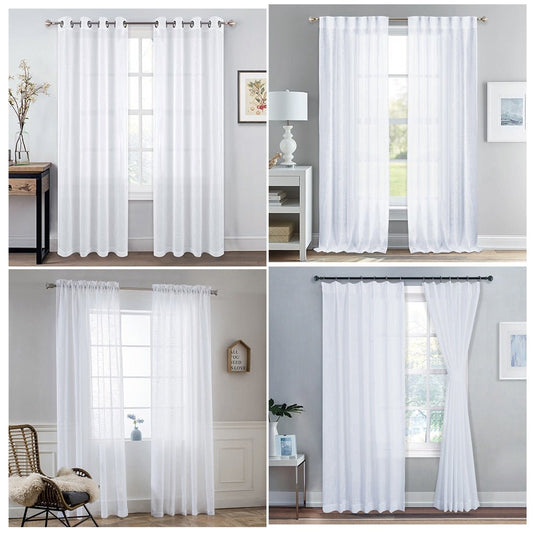 1 Pair Sheer Linen Textured Look Drapes Sliding Doors Windows Tulle Curtain - Anna's Linens