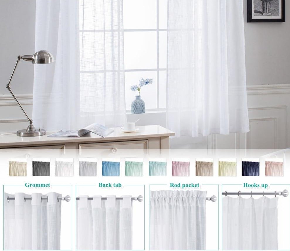 1 Pair Sheer Linen Textured Look Drapes Sliding Doors Windows Tulle Curtain - Anna's Linens