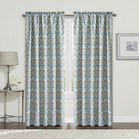 2 Piece Printed Mini Tivoli Curtain Set Teal 60" x 84" - Anna's Linens