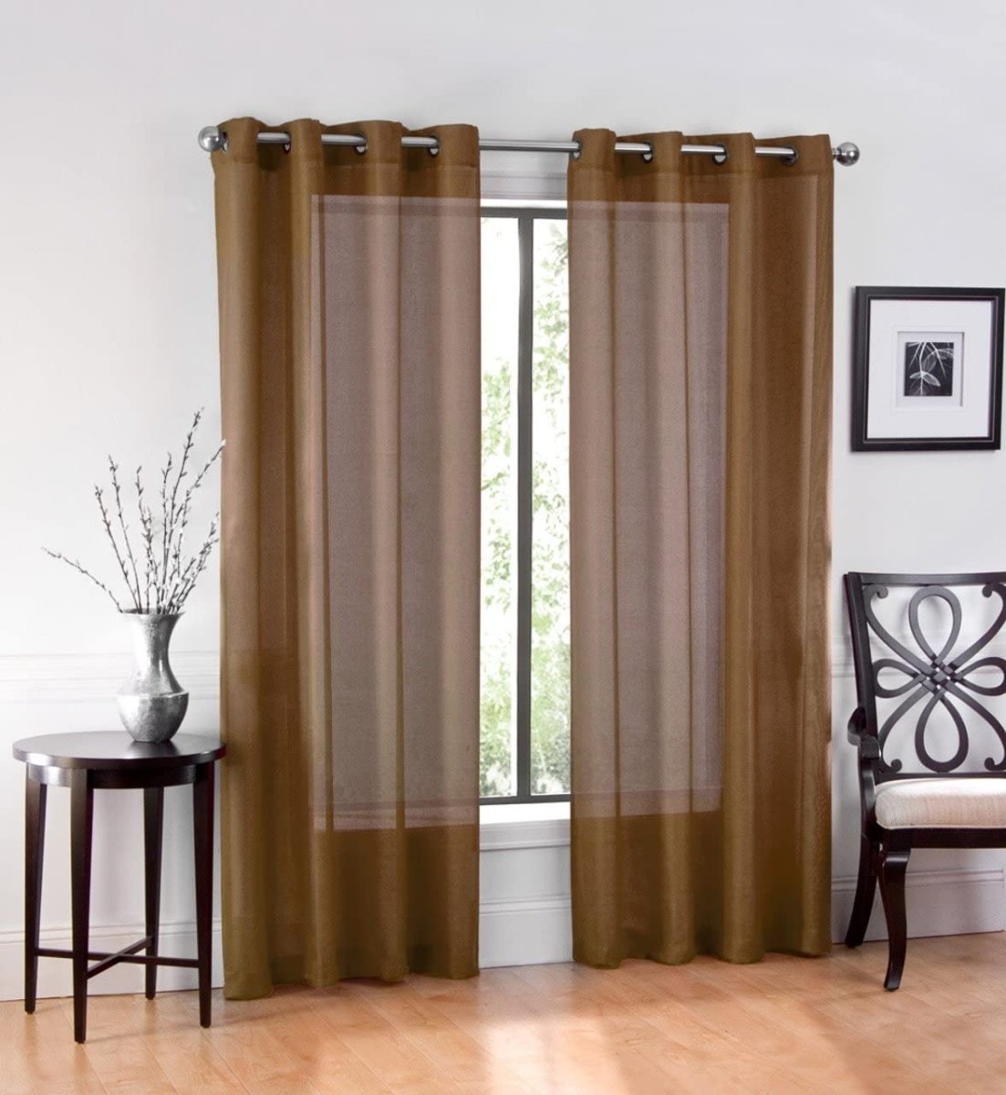 2 Piece Set. Window Sheer Curtains Grommet Panels 54" X 84" Total 108" X 84" - Anna's Linens