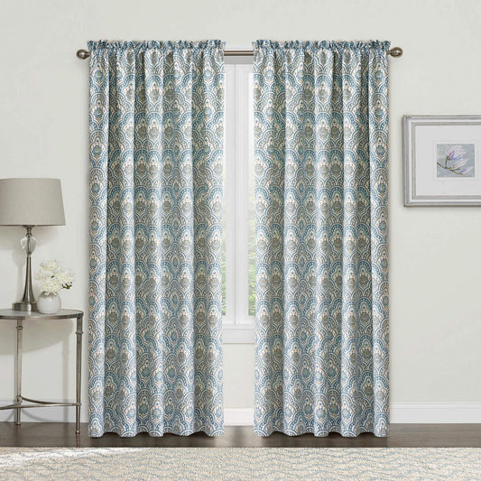 2 Piece Printed Mini Tivoli Curtain Set Teal 60" x 84" | Anna's Linens