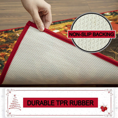 Christmas Runner Rug Santa Welcome Front Door Mat Indoor Outdoor Non Slip Doormat Xmas Holiday Decor Carpet for Living Room Bedroom Bath Kitchen Entrance - Anna's Linens Store
