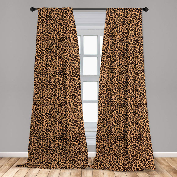 Leopard Texture Illustration Exotic Fauna Inspired Pattern Lightweight Decorative Panels Window Curtains Set of 2 Rod Pocket - Anna's Linens Store