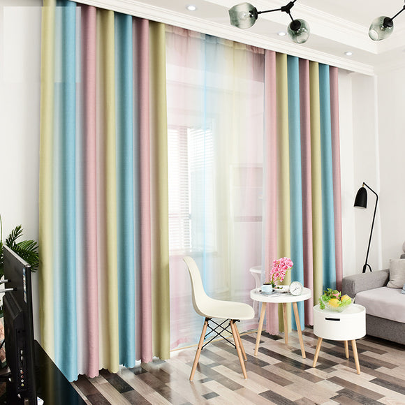 Living Room Stripe Blackout Chiffon Curtain Size - W 40