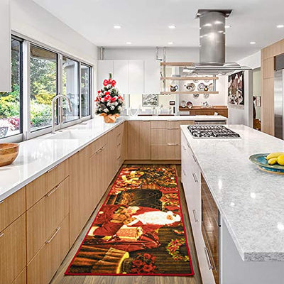 Christmas Runner Rug Santa Welcome Front Door Mat Indoor Outdoor Non Slip Doormat Xmas Holiday Decor Carpet for Living Room Bedroom Bath Kitchen Entrance - Anna's Linens Store
