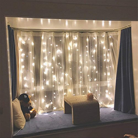 300 LED Warm White Window Curtain String Light Wedding Party Home Garden Bedroom Outdoor Indoor Wall Decorations Warm White / - Anna's Linens Store