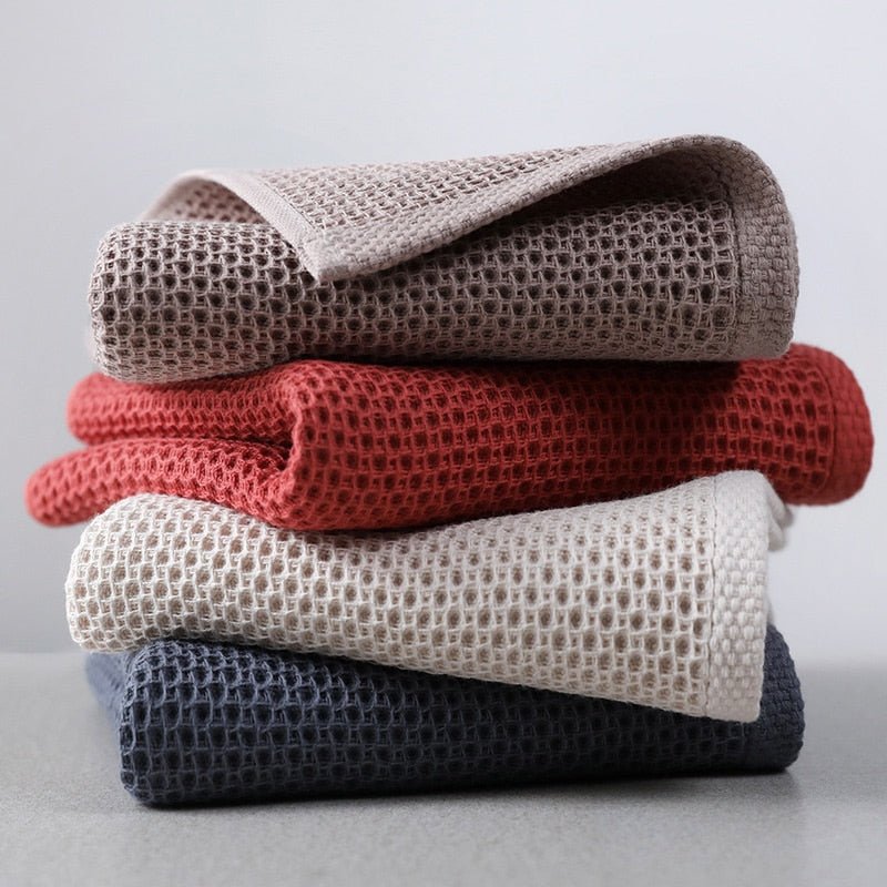 4 pcs set Cotton Hand Face Waffle Towel Plaid Face Care 14" x 14" - Anna's Linens