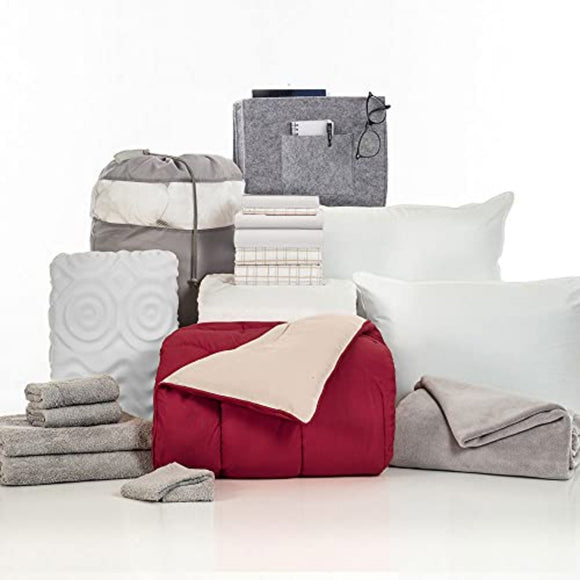Master Room Essentials 20-Piece Comfort Pak | Twin XL | with Topper, Comforter, Sheets, Towels, Storage & More | Brick and Burgundy | Red and Tan - Anna's Linens Store