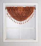 Faux Silk SEMI-SHEER Waterfall Valance Swag Window Curtain W/Tassel Decorative Trim Assorted Colors 48" X 38"