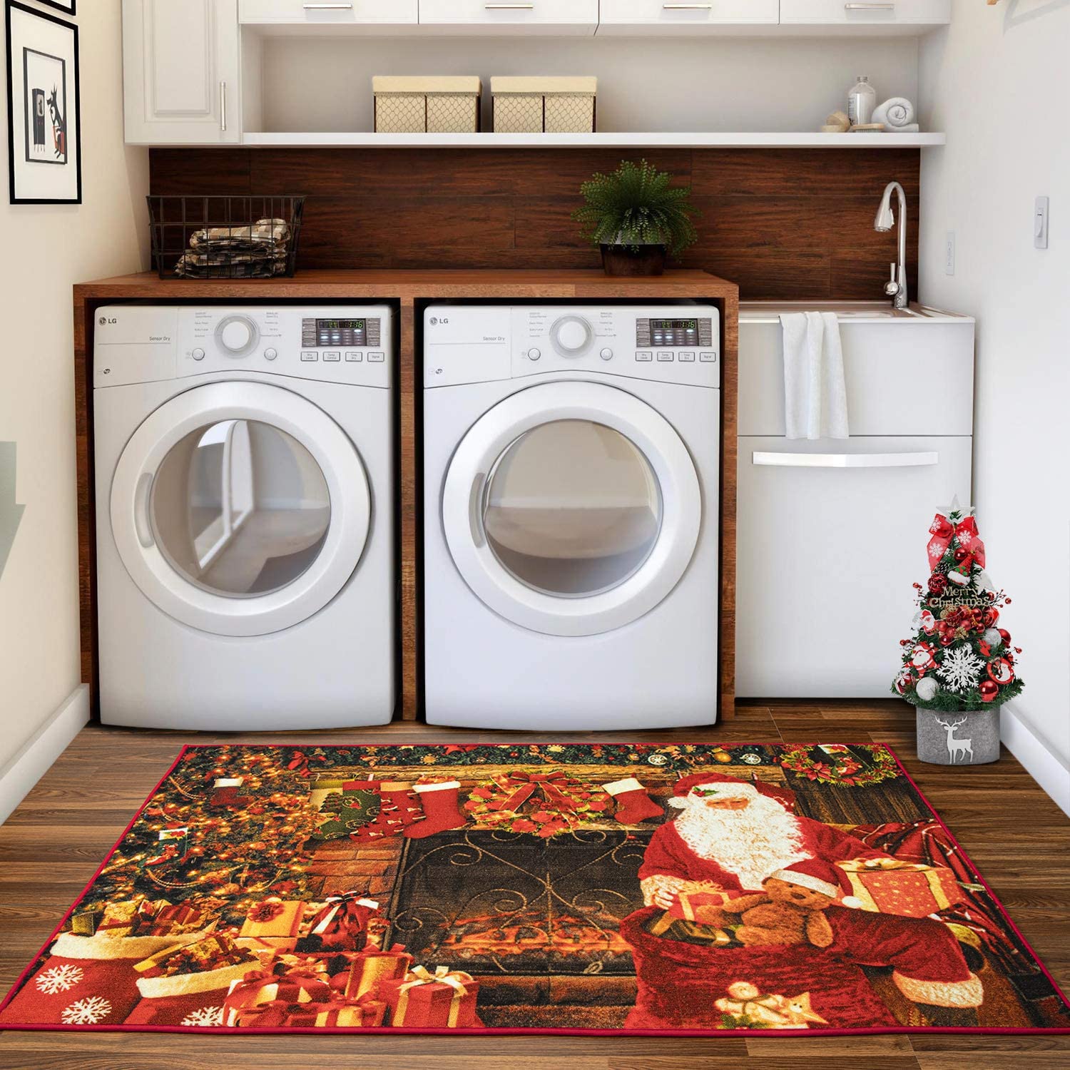 Christmas Runner Rug Santa Welcome Front Door Mat Indoor Outdoor Non Slip Doormat Xmas Holiday Decor Carpet for Living Room Bedroom Bath Kitchen Entrance - Anna's Linens Store