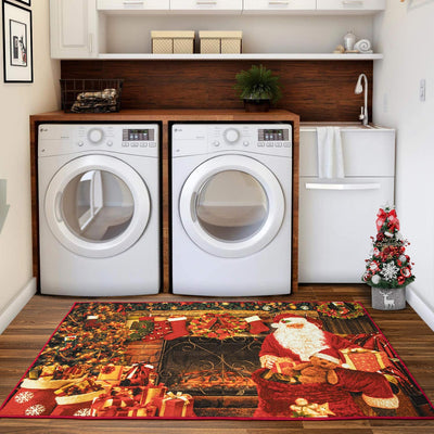 Christmas Runner Rug Santa Welcome Front Door Mat Indoor Outdoor Non Slip Doormat Xmas Holiday Decor Carpet for Living Room Bedroom Bath Kitchen Entrance - Anna's Linens Store