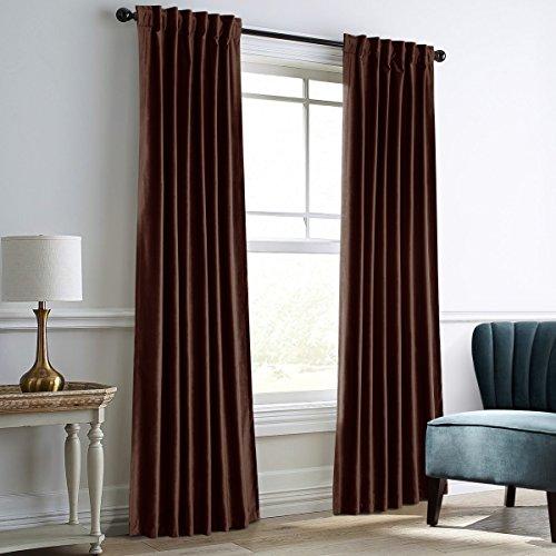 Darkening Coffee Velvet Thermal Insulated Rod Pocket Back Tab Window Curtains 2 Panels 52