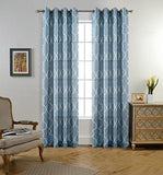 Moroccan Embroidered Semi Sheer Curtains Faux Linen Grommet Curtain Set for Bedroom 52 x 95 Inch, Dusty Blue - Anna's Linens Store