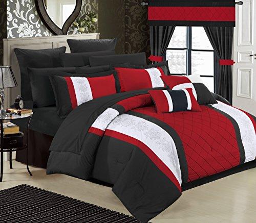 Master Pintuck Embroidery Color Block, Sheets, Window Panel Collection Bed in a Bag Comforter Set Queen Size - Anna's Linens Store