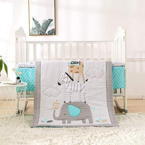 3 Piece Crib Bedding Set Grey Elephant and Zebra Baby Elephant Crib Set for Boy and Girl - Anna's Linens Store