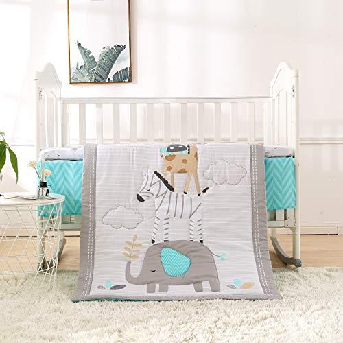 3 Piece Crib Bedding Set Grey Elephant and Zebra Baby Elephant Crib Set for Boy and Girl - Anna's Linens Store
