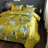 Floral Silky Satin Comforter Set Bird Flower Pattern Bedding Set Sexy Luxury Quilt Set Comforter with Pillowcases - Anna's Linens Store