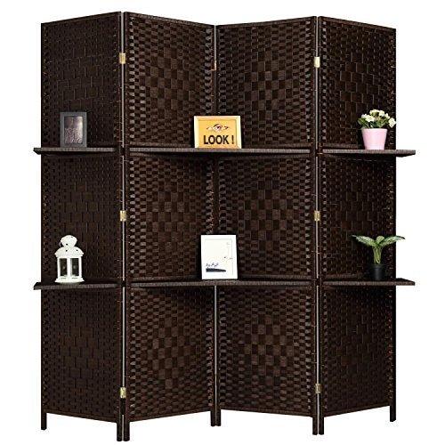 6 ft Tall Extra Wide 6 Panels Room Divider Folding Screen 2 Display Shelves - Anna's Linens