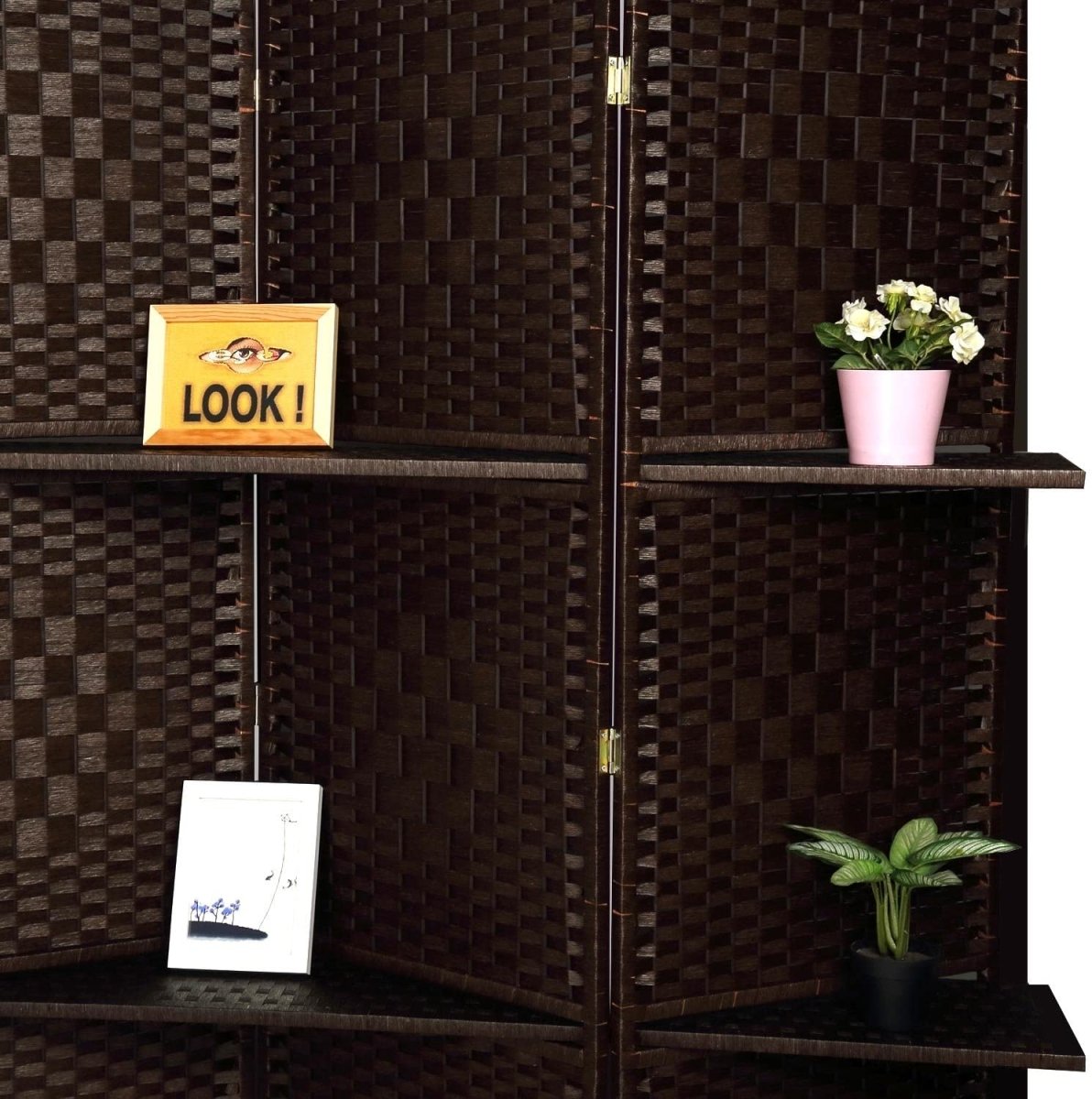 6 ft Tall Extra Wide 6 Panels Room Divider Folding Screen 2 Display Shelves - Anna's Linens
