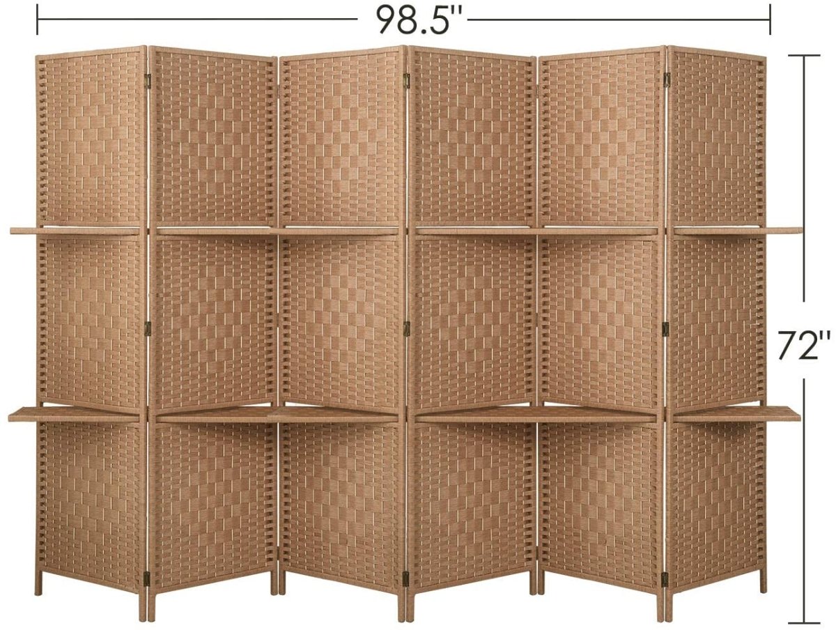 6 ft Tall Extra Wide 6 Panels Room Divider Folding Screen 2 Display Shelves - Anna's Linens