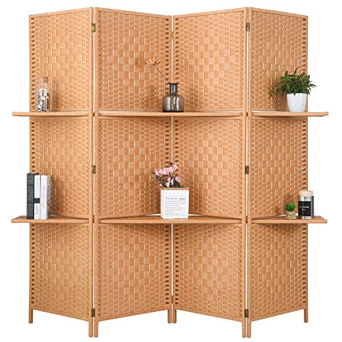 6 ft Tall Extra Wide 6 Panels Room Divider Folding Screen 2 Display Shelves - Anna's Linens