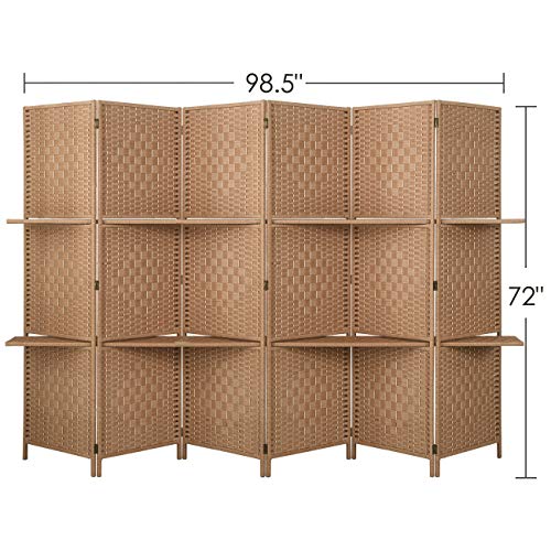 6 ft Tall Extra Wide 6 Panels Room Divider Folding Screen 2 Display Shelves - Anna's Linens