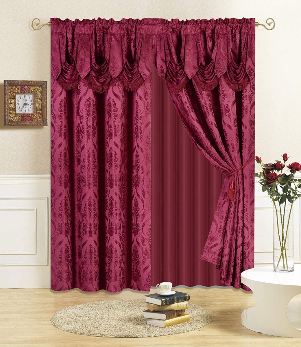 6 Piece Drape Set with Attached Valance and Sheer with 2 Tie Backs - Anna's Linens