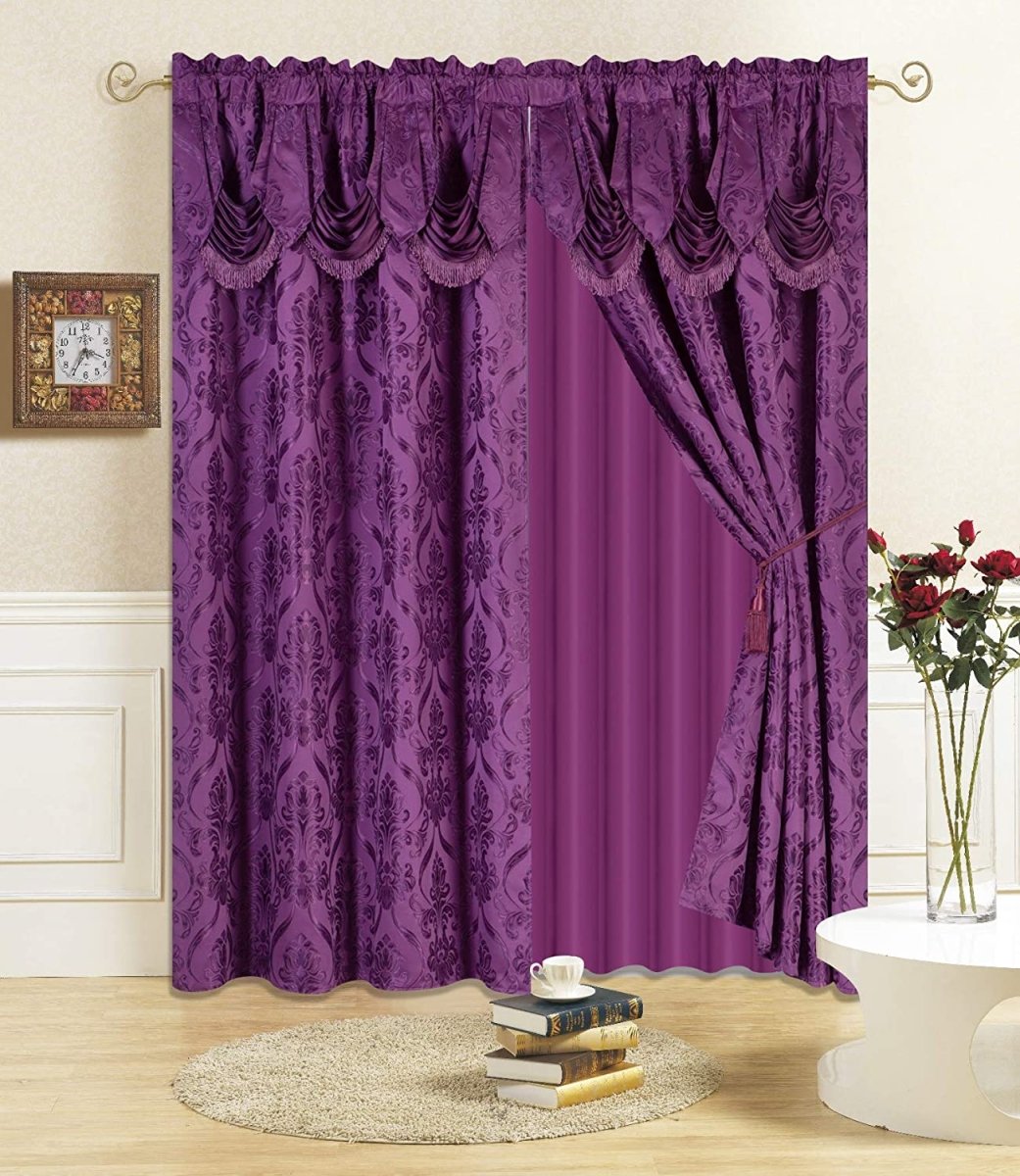 6 Piece Drape Set with Attached Valance and Sheer with 2 Tie Backs - Anna's Linens