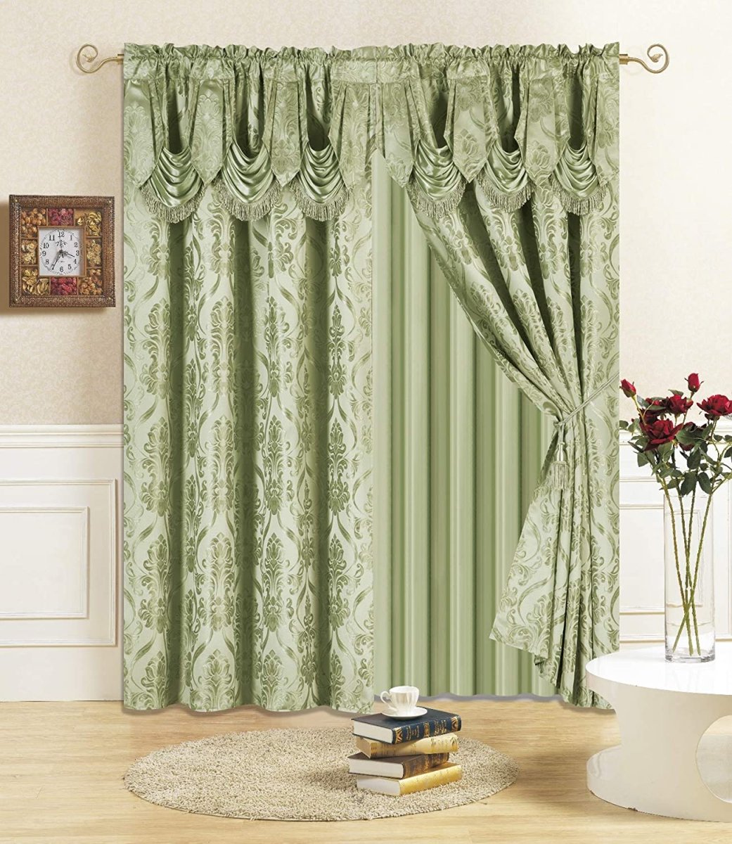 6 Piece Drape Set with Attached Valance and Sheer with 2 Tie Backs - Anna's Linens
