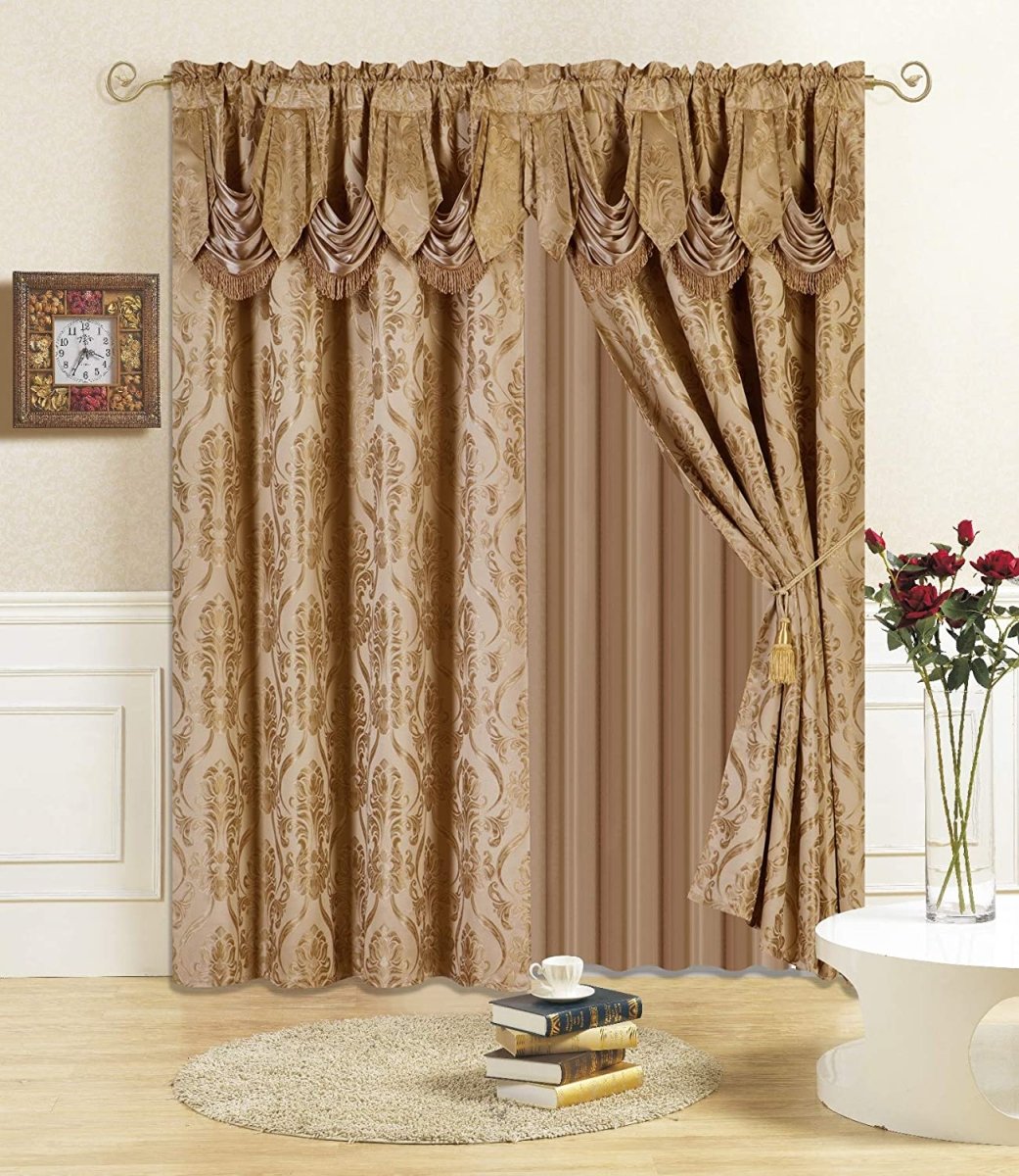 6 Piece Drape Set with Attached Valance and Sheer with 2 Tie Backs - Anna's Linens