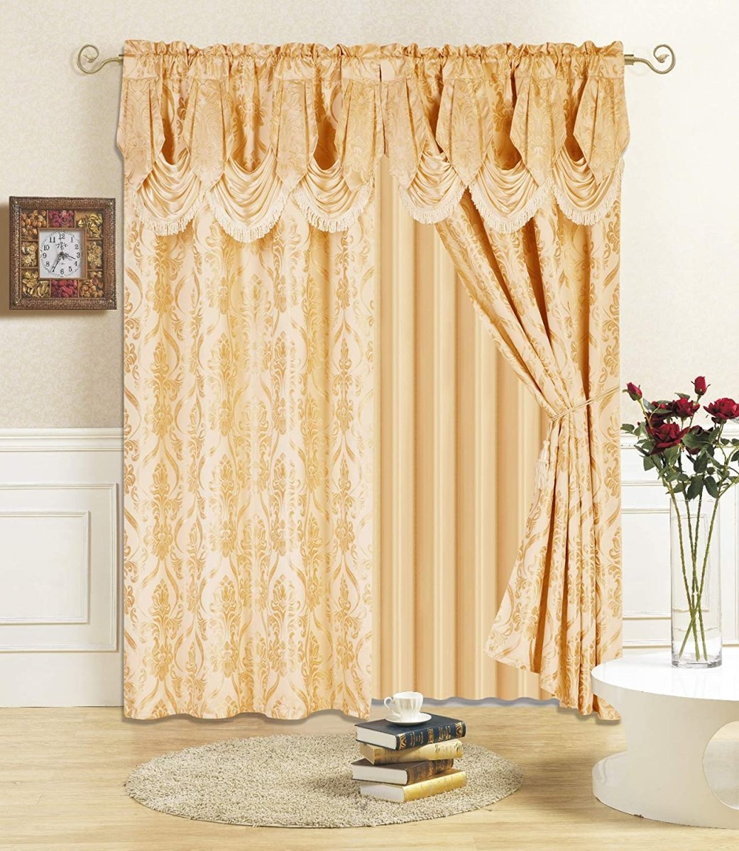 6 Piece Drape Set with Attached Valance and Sheer with 2 Tie Backs - Anna's Linens
