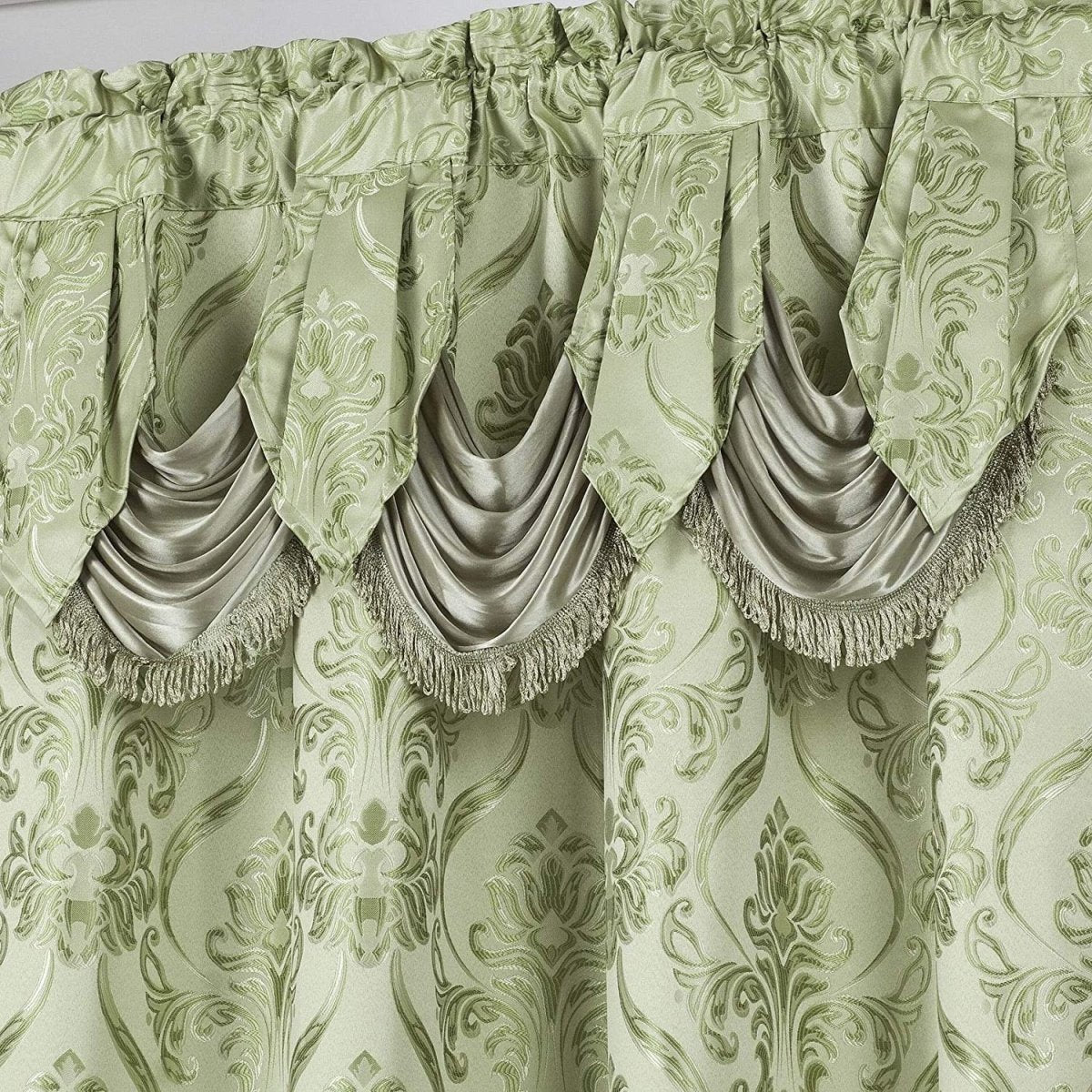 6 Piece Drape Set with Attached Valance and Sheer with 2 Tie Backs - Anna's Linens