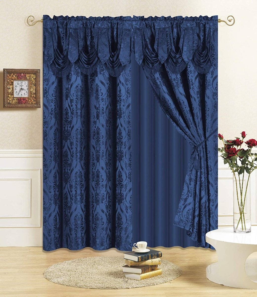 6 Piece Drape Set with Attached Valance and Sheer with 2 Tie Backs - Anna's Linens