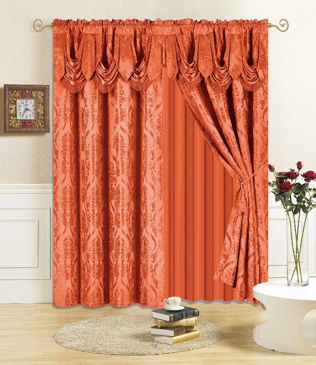 6 Piece Drape Set with Attached Valance and Sheer with 2 Tie Backs - Anna's Linens