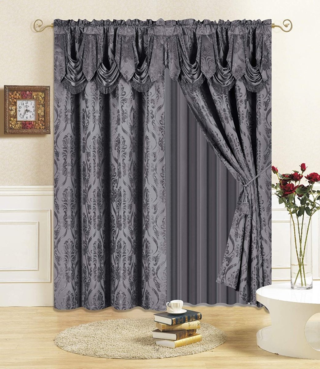6 Piece Drape Set with Attached Valance and Sheer with 2 Tie Backs - Anna's Linens