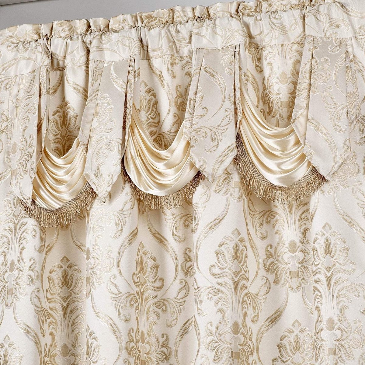 6 Piece Drape Set with Attached Valance and Sheer with 2 Tie Backs - Anna's Linens