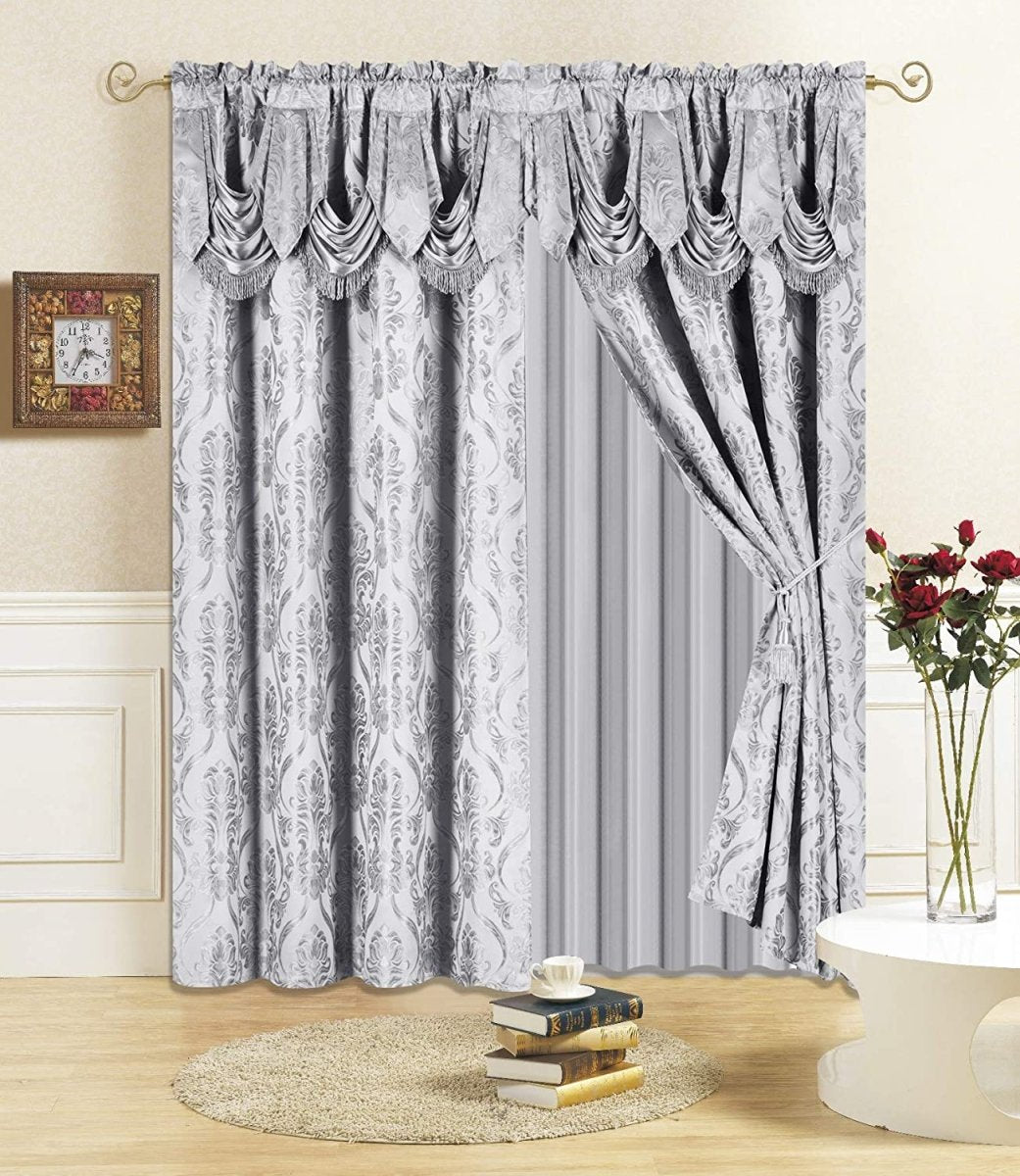 6 Piece Drape Set with Attached Valance and Sheer with 2 Tie Backs - Anna's Linens