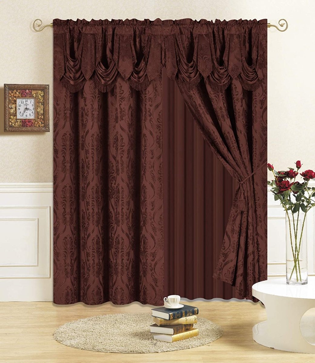 6 Piece Drape Set with Attached Valance and Sheer with 2 Tie Backs - Anna's Linens
