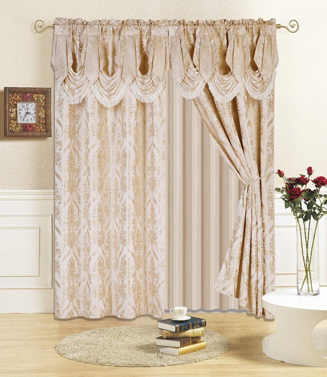 6 Piece Drape Set with Attached Valance and Sheer with 2 Tie Backs - Anna's Linens