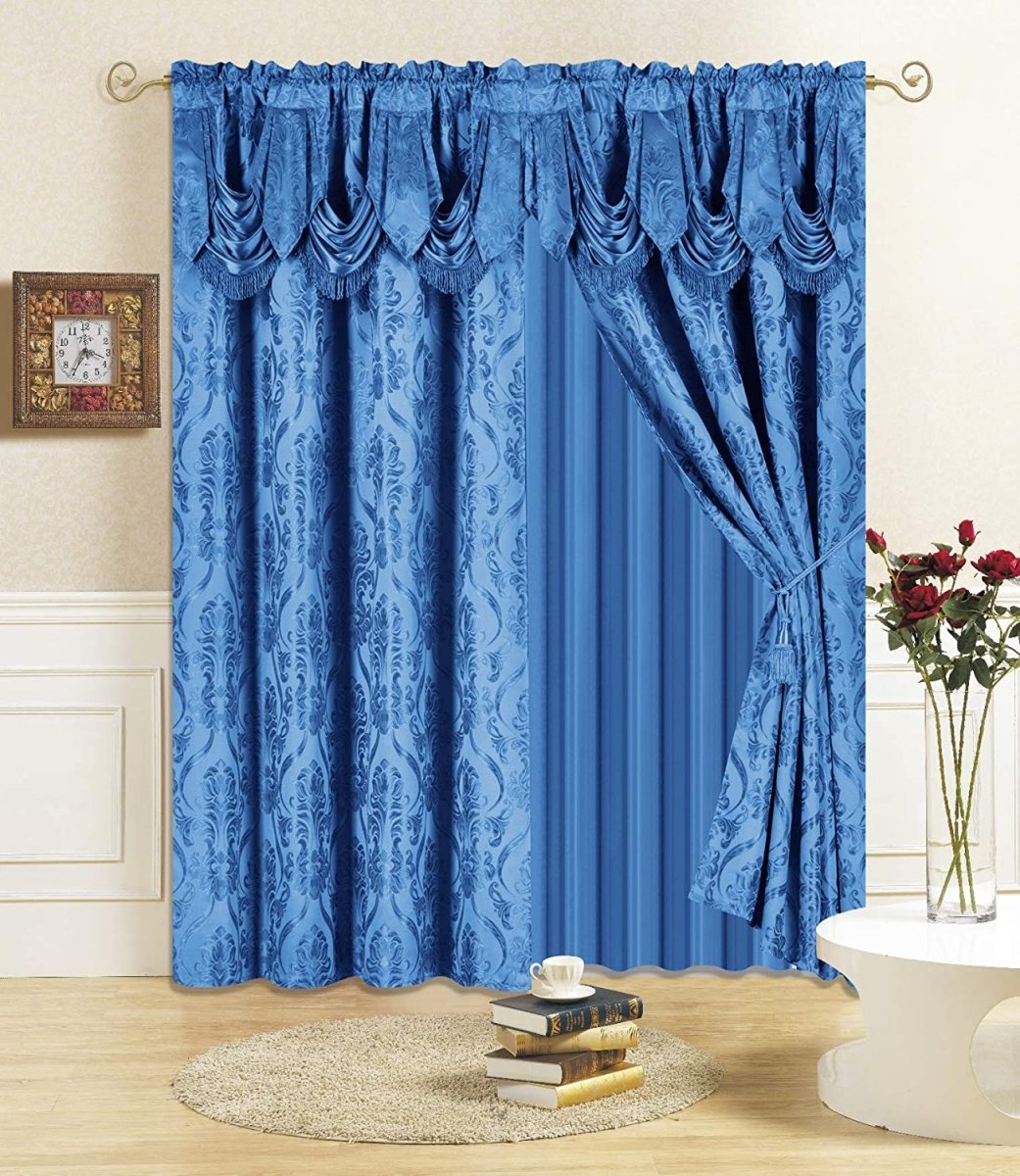 6 Piece Drape Set with Attached Valance and Sheer with 2 Tie Backs - Anna's Linens